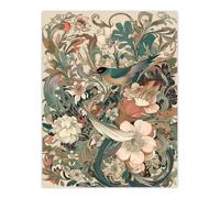 Artery8 Wall Art Print A Bird In An Abstract Oasis Of Delicate Flowers Pastel Colour Painting Teal White Pink Wildflower Spring Blooms Poster Artery8 Green W12" x H16"