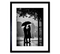 Artery8 Wall Art Print A Couple Under An Umbrella Black And White Photo Artwork Framed 9X7 Inch