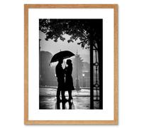 Artery8 Wall Art Print A Couple Under an Umbrella Black & White Photo Artwork Framed 9X7 Inch in Beige | Size: W7" x H9" Artery8 Beige W7" x H9"