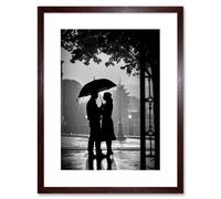 Artery8 Wall Art Print A Couple Under an Umbrella Black & White Photo Artwork Framed 9X7 Inch in Brown | Size: W7" x H9" Artery8 Brown W7" x H9"