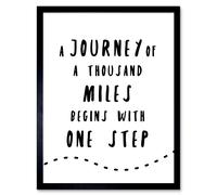 Artery8 Wall Art Print A Journey Of A Thousand Miles Begins w/ One Step Inspirational Positive Motivational Gym Workout Living Room Aesthetic Art Artery8 Black W12" x H16"
