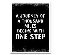 Artery8 Wall Art Print A Journey Of A Thousand Miles Begins w/ One Step Inspirational Positive Motivational Gym Workout Living Room Typography Art Artery8 White W12" x H16"