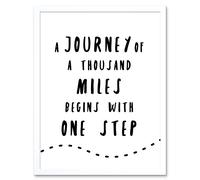 Artery8 Wall Art Print A Journey Of A Thousand Miles Begins w/ One Step Inspirational Positive Motivational Gym Workout Living Room Aesthetic Art Artery8 White W12" x H16"