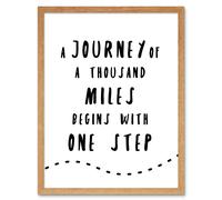 Artery8 Wall Art Print A Journey Of A Thousand Miles Begins w/ One Step Inspirational Positive Motivational Gym Workout Living Room Aesthetic Art Artery8 Light Oak W12" x H16"