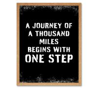 Artery8 Wall Art Print A Journey Of A Thousand Miles Begins w/ One Step Inspirational Positive Motivational Gym Workout Living Room Typography Art Artery8 Light Oak W12" x H16"