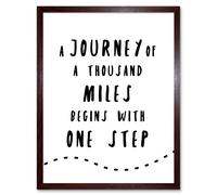 Artery8 Wall Art Print A Journey Of A Thousand Miles Begins w/ One Step Inspirational Positive Motivational Gym Workout Living Room Aesthetic Art Artery8 Brown W12" x H16"
