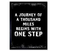 Artery8 Wall Art Print A Journey Of A Thousand Miles Begins w/ One Step Inspirational Positive Motivational Gym Workout Living Room Typography Art Artery8 Black W12" x H16"