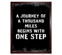 Artery8 Wall Art Print A Journey Of A Thousand Miles Begins w/ One Step Inspirational Positive Motivational Gym Workout Living Room Typography Art Artery8 Brown W12" x H16"
