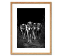Artery8 Wall Art Print A Pack of Wolves Wild Animal Black & White Photo Artwork Framed 9X7 Inch in Beige | Size: W7" x H9" Artery8 Beige W7" x H9"
