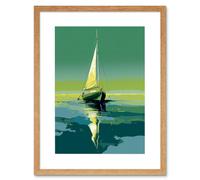 Artery8 Wall Art Print A Sailboat on a Calm Sea Under a Cloudless Sky Artwork Framed 9X7 Inch in Beige | Size: W7" x H9" Artery8 Beige W7" x H9"