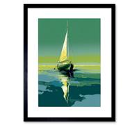 Artery8 Wall Art Print A Sailboat on a Calm Sea Under a Cloudless Sky Artwork Framed 9X7 Inch in Black | Size: W7" x H9" Artery8 Black W7" x H9"