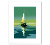 Artery8 Wall Art Print A Sailboat on a Calm Sea Under a Cloudless Sky Artwork Framed 9X7 Inch in White | Size: W7" x H9" Artery8 White W7" x H9"