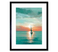 Artery8 Wall Art Print A Sailboat Sailing On A Calm Sea At Sunrise Artwork Framed 9X7 Inch