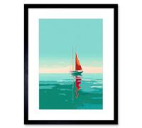 Artery8 Wall Art Print A Sailboat With A Red Sail Sailing On A Calm Sea Artwork Framed 9X7 Inch