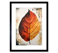 Artery8 Wall Art Print A Single Amber Orange Autumn Leaf Artwork Framed 9X7 Inch