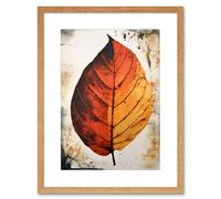 Artery8 Wall Art Print A Single Amber Orange Autumn Leaf Artwork Framed 9X7 Inch in Beige | Size: W7" x H9" Artery8 Beige W7" x H9"