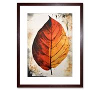 Artery8 Wall Art Print A Single Amber Orange Autumn Leaf Artwork Framed 9X7 Inch in Brown | Size: W7" x H9" Artery8 Brown W7" x H9"
