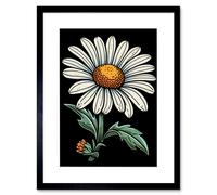 Artery8 Wall Art Print A Single Daisy Dark Old School Tattoo Ink Body Art Rockabilly Americana 50s Artwork Framed 9X7 Inch in Black | Size: W7" x H9" Artery8 Black W7" x H9"