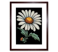 Artery8 Wall Art Print A Single Daisy Dark Old School Tattoo Ink Body Art Rockabilly Americana 50s Artwork Framed 9X7 Inch in Brown | Size: W7" x H9" Artery8 Brown W7" x H9"