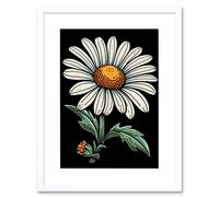 Artery8 Wall Art Print A Single Daisy Dark Old School Tattoo Ink Body Art Rockabilly Americana 50s Artwork Framed 9X7 Inch in White | Size: W7" x H9" Artery8 White W7" x H9"