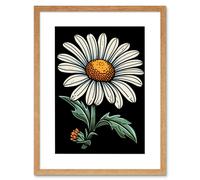 Artery8 Wall Art Print A Single Daisy Dark Old School Tattoo Ink Body Art Rockabilly Americana 50s Artwork Framed 9X7 Inch in Beige | Size: W7" x H9" Artery8 Beige W7" x H9"