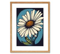 Artery8 Wall Art Print A Single Daisy Flower Bloom Bold Rockabilly Americana 50s Artwork Framed 9X7 Inch in Beige | Size: W7" x H9" Artery8 Beige W7" x H9"