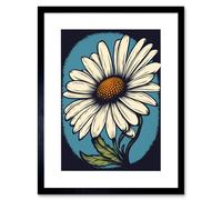 Artery8 Wall Art Print A Single Daisy Flower Bloom Bold Rockabilly Americana 50s Artwork Framed 9X7 Inch in Black | Size: W7" x H9" Artery8 Black W7" x H9"