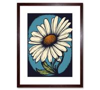 Artery8 Wall Art Print A Single Daisy Flower Bloom Bold Rockabilly Americana 50s Artwork Framed 9X7 Inch in Brown | Size: W7" x H9" Artery8 Brown W7" x H9"