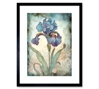 Artery8 Wall Art Print A Single Iris Flower Watercolour Artwork Framed 9X7 Inch in Black | Size: W7" x H9" Artery8 Black W7" x H9"