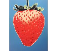 Artery8 Wall Art Print A Single Strawberry Block Colour Artwork Red on Blue Bold Bright Minimalist Kitchen Decor Poster | Size: W18" x H24" Artery8 Red W18" x H24"