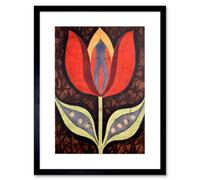Artery8 Wall Art Print A Single Tulip Flower Batik Style Pattern Folk Artwork Framed 9X7 Inch