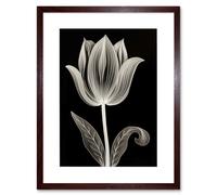 Artery8 Wall Art Print A Single Tulip Flower Black & White Folk Artwork Framed 9X7 Inch in Brown | Size: W7" x H9" Artery8 Brown W7" x H9"