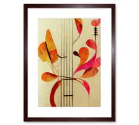 Artery8 Wall Art Print Abstract Autumnal Boho Leaves & Musical Music Staff Lines Cream Pink Copper Yellow Artwork Framed 9X7 Inch | Size: W7" x H9" Artery8 Brown W7" x H9"