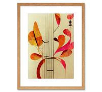 Artery8 Wall Art Print Abstract Autumnal Boho Leaves & Musical Music Staff Lines Cream Pink Copper Yellow Artwork Framed 9X7 Inch | Size: W7" x H9" Artery8 Beige W7" x H9"