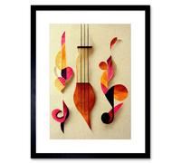 Artery8 Wall Art Print Abstract Autumnal Boho Music Clefs & Lyra Musical in Cream Copper Pink Yellow Artwork Framed 9X7 Inch | Size: W7" x H9" Artery8 Black W7" x H9"