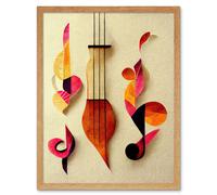 Artery8 Wall Art Print Abstract Autumnal Boho Music Clefs & Lyra Musical in Cream Copper Pink Yellow Art Framed in Light Oak | Size: W12" x H16" Artery8 Light Oak W12" x H16"