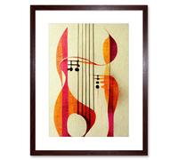 Artery8 Wall Art Print Abstract Autumnal Boho Musical Music Symbol Clef in Cream Pink Copper Yellow Artwork Framed 9X7 Inch in Brown | Size: W7" x H9" Artery8 Brown W7" x H9"