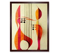 Artery8 Wall Art Print Abstract Autumnal Boho Musical Music Symbol Clef in Cream Pink Copper Yellow Art Framed in Brown | Size: W12" x H16" Artery8 Brown W12" x H16"