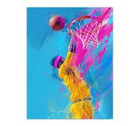 Artery8 Wall Art Print Abstract Basketball Player Slam Dunk Shot Poster in Bright Blue | Size: W18" x H24" Artery8 Bright Blue W18" x H24"