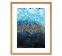 Artery8 Wall Art Print Abstract Blue & Gold Watercolour Art Framed 9x7 inch in Beige | Size: W7" x H9" Artery8 Beige W7" x H9"
