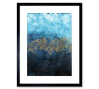 Artery8 Wall Art Print Abstract Blue & Gold Watercolour Art Framed 9x7 inch in Black | Size: W7" x H9" Artery8 Black W7" x H9"