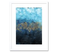 Artery8 Wall Art Print Abstract Blue & Gold Watercolour Art Framed 9x7 inch in White | Size: W7" x H9" Artery8 White W7" x H9"
