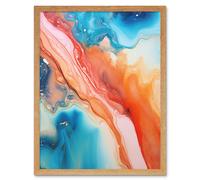 Artery8 Wall Art Print Abstract Blue & Orange Fluid Flow Painting Water Meets Oil Art Framed in Light Oak | Size: W12" x H16" Artery8 Light Oak W12" x H16"