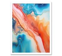 Artery8 Wall Art Print Abstract Blue & Orange Fluid Flow Painting Water Meets Oil Art Framed in White | Size: W12" x H16" Artery8 White W12" x H16"