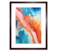 Artery8 Wall Art Print Abstract Blue & Orange Fluid Flow Painting Water Meets Oil Artwork Framed 9X7 Inch in Brown | Size: W7" x H9" Artery8 Brown W7" x H9"