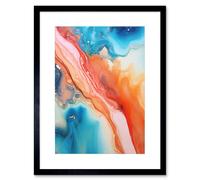 Artery8 Wall Art Print Abstract Blue & Orange Fluid Flow Painting Water Meets Oil Artwork Framed 9X7 Inch in Black | Size: W7" x H9" Artery8 Black W7" x H9"