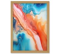 Wall Art Print Abstract Blue and Orange Fluid Flow Painting Water Meets Oil Artwork Framed A4 Artery8 Light Oak A4