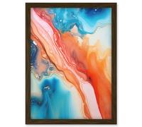 Artery8 Abstract Blue and Orange Fluid Flow Painting Water Meets Oil Artwork Framed Wall Art Print A4