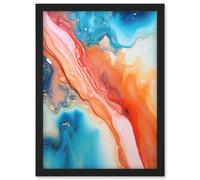 Artery8 Abstract Blue and Orange Fluid Flow Painting Water Meets Oil Artwork Framed Wall Art Print A4