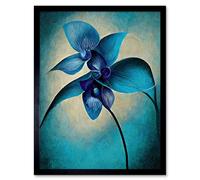 Artery8 Wall Art Print Abstract Blue Orchid Floral Modern Art Framed in Black | Size: W12" x H16" Artery8 Black W12" x H16"